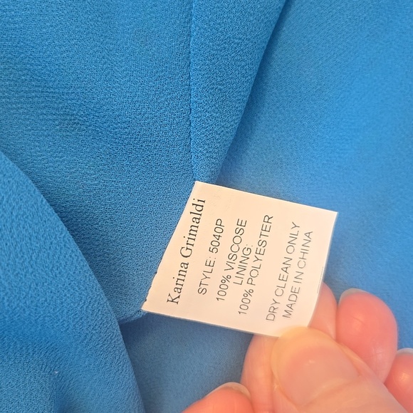 Karina Grimaldi Blue Floral High Low Spaghetti Strap Dress Size Medium - Picture 13 of 13